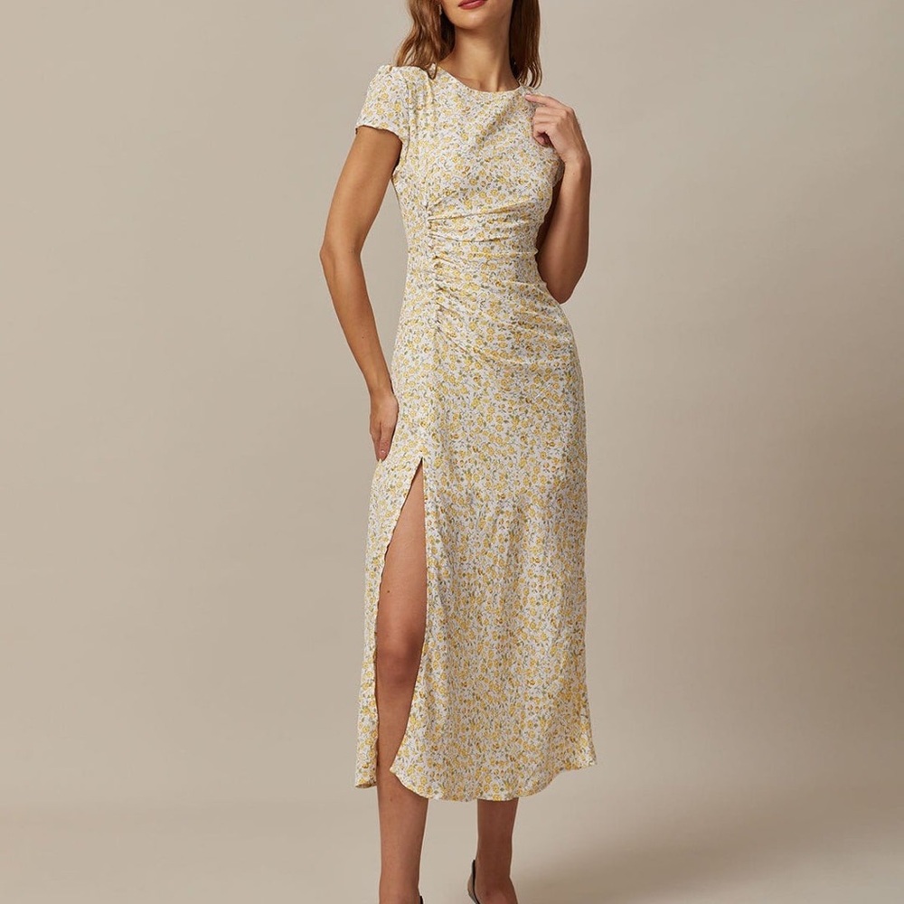 RIHOAS Yellow Floral Midi Dress